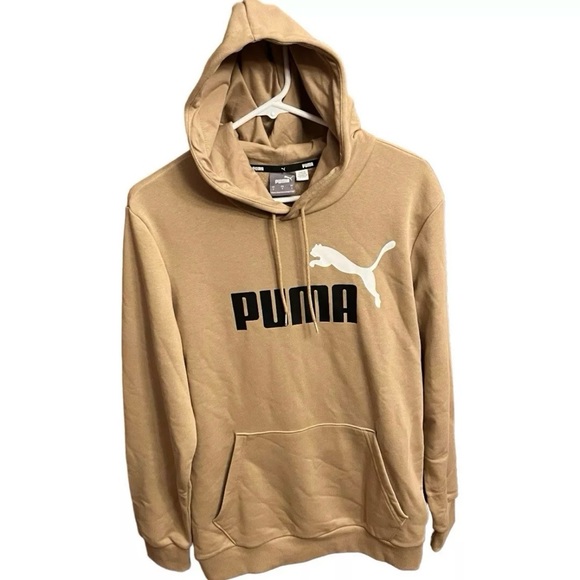 Puma Hoodie SM Mens Puma Sweatshirt Fleece TAN w/ BLACK & WHITE Big Logo NEW NWT - Picture 1 of 13